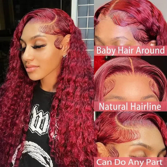 SoGreat Burgundy Curly Wigs Deep Wave Lace Front Wig 13x6 13x4 Lace Frontal Water Wave Human Hair Wig 99j Human Hair Brazilian
