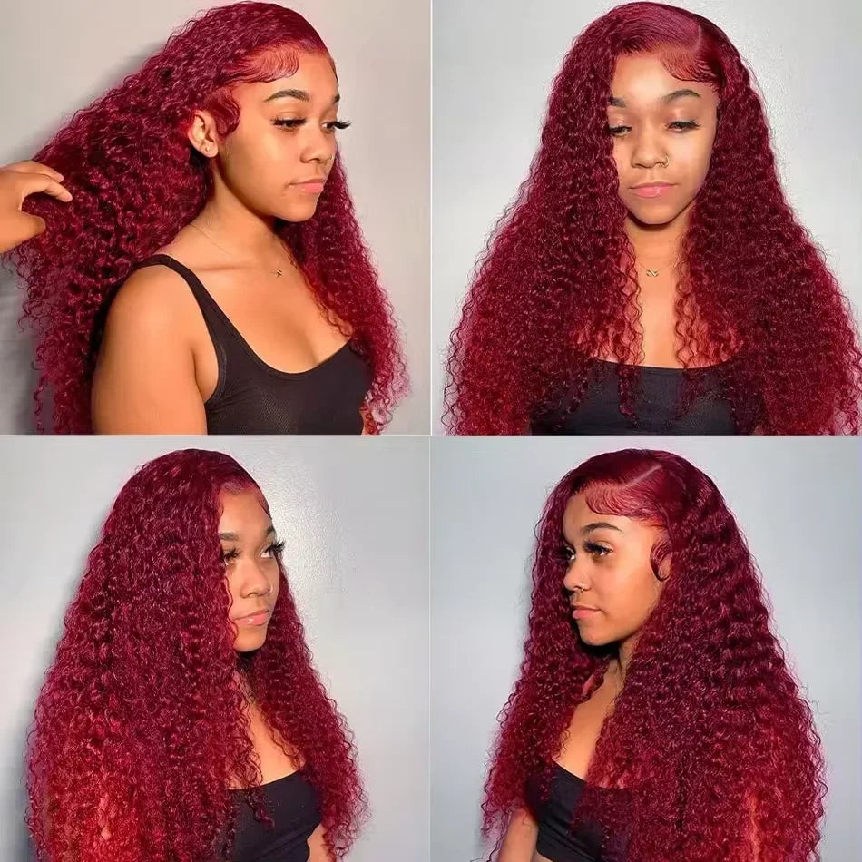 SoGreat Burgundy Curly Wigs Deep Wave Lace Front Wig 13x6 13x4 Lace Frontal Water Wave Human Hair Wig 99j Human Hair Brazilian